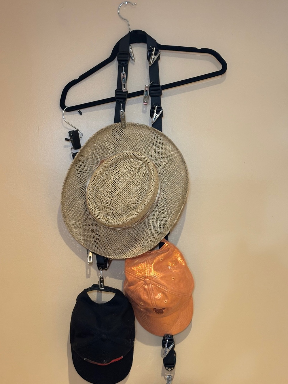 Hat Organizer Strap with Clips - Black Straps